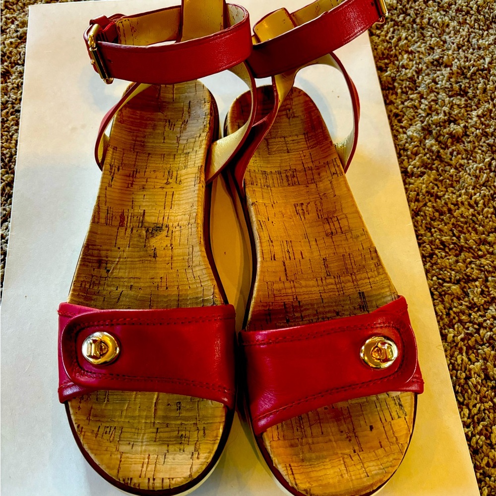Red leather Coach Sandals